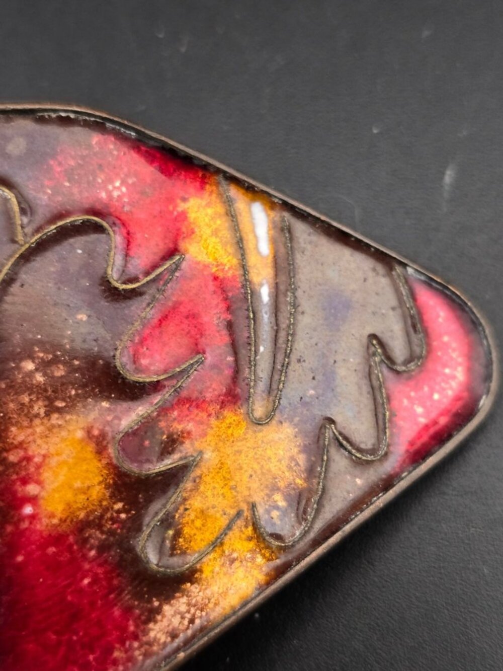 Vintage Abana Cloisonne Tie Clip Japan Floral Design Red Yellow - Picture 6 of 9